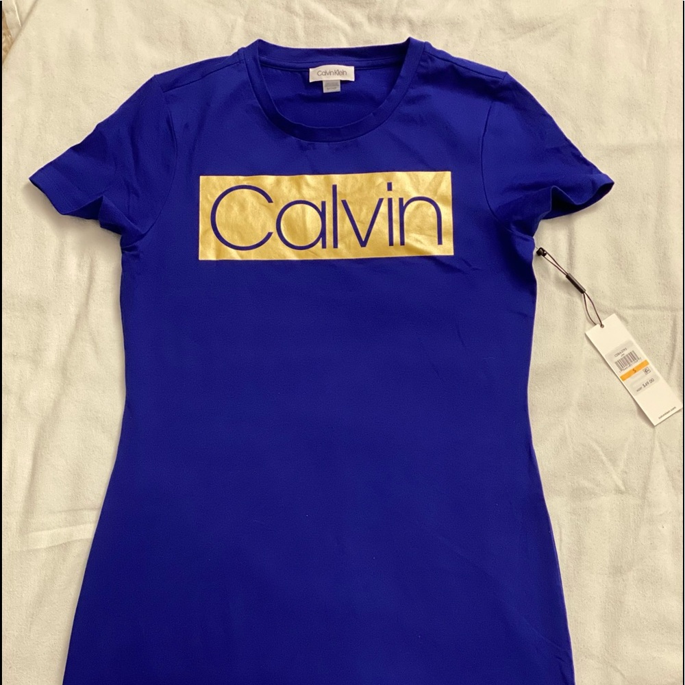 Calvin Klein Metallic Logo T-Shirt Dress